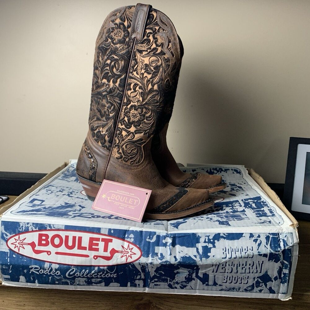 Boulet Rodeo Collection Western Cowboy Boot Women Size 6.5 Snip Toe Embossed Vtg